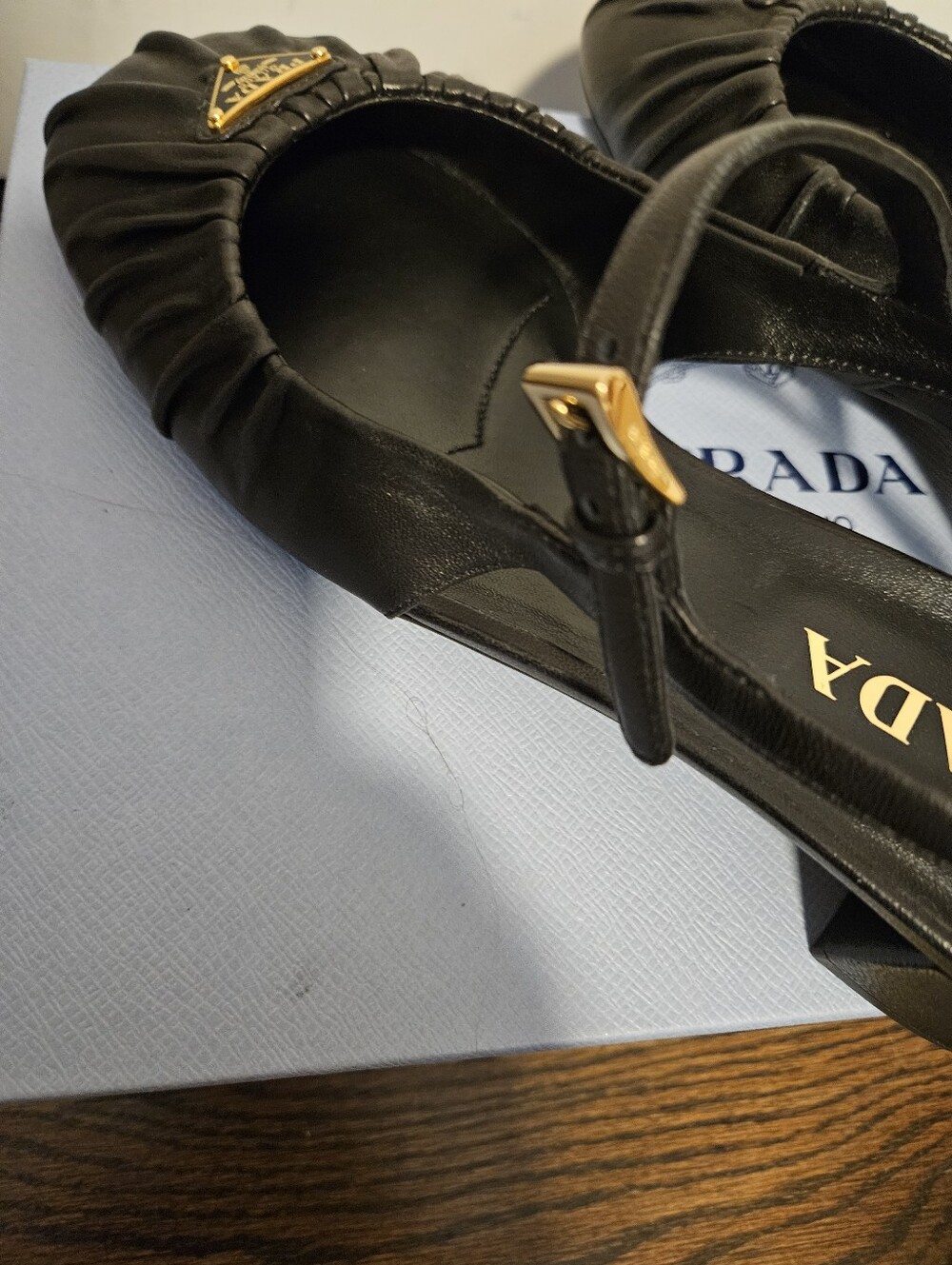 Prada Black Leather Ruched Mary Jane Slingback Pump Size 39 - Picture 9 of 10